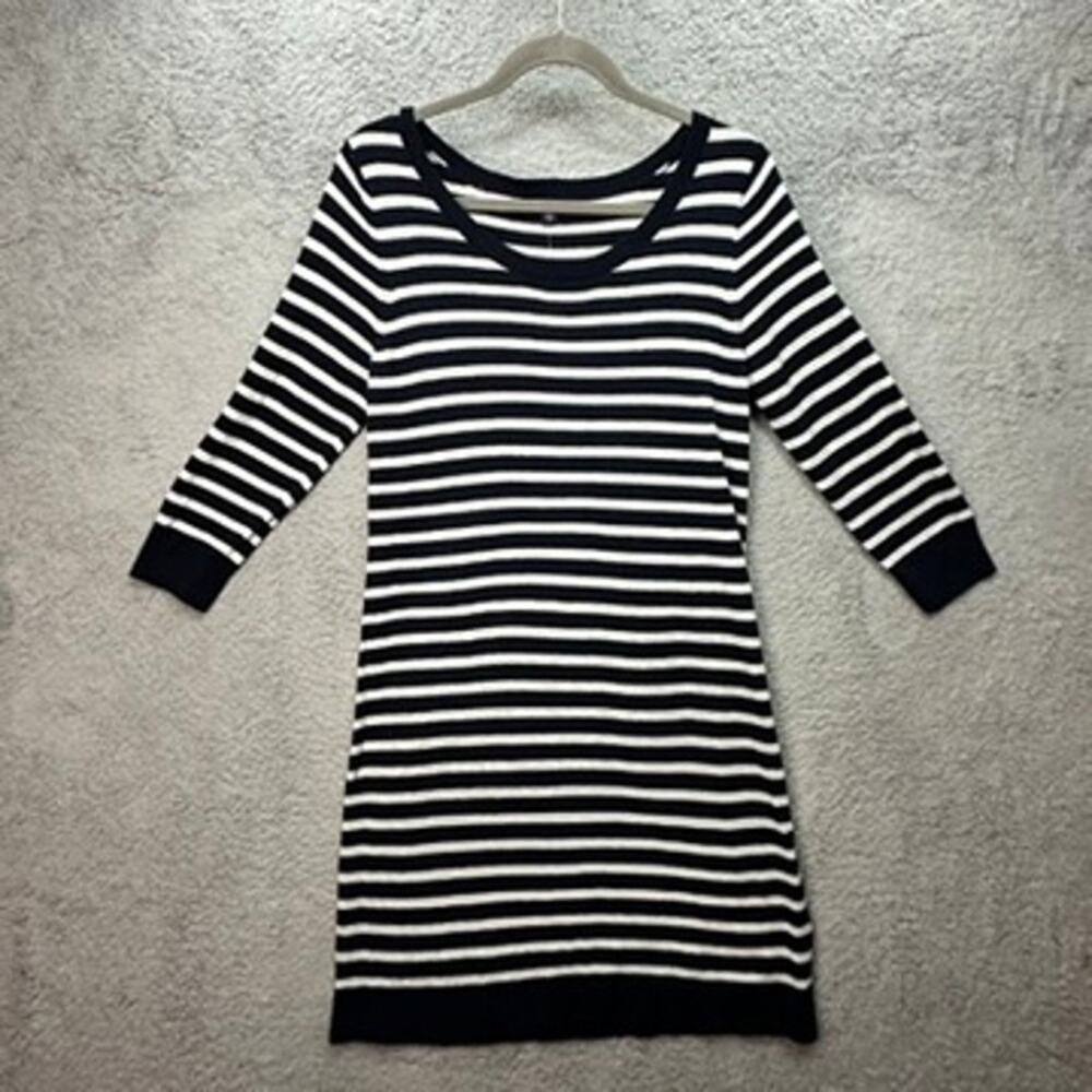 Gap NWT Women's Medium Blue White Striped Knit Dress Scoop Neck Nautical Coastal